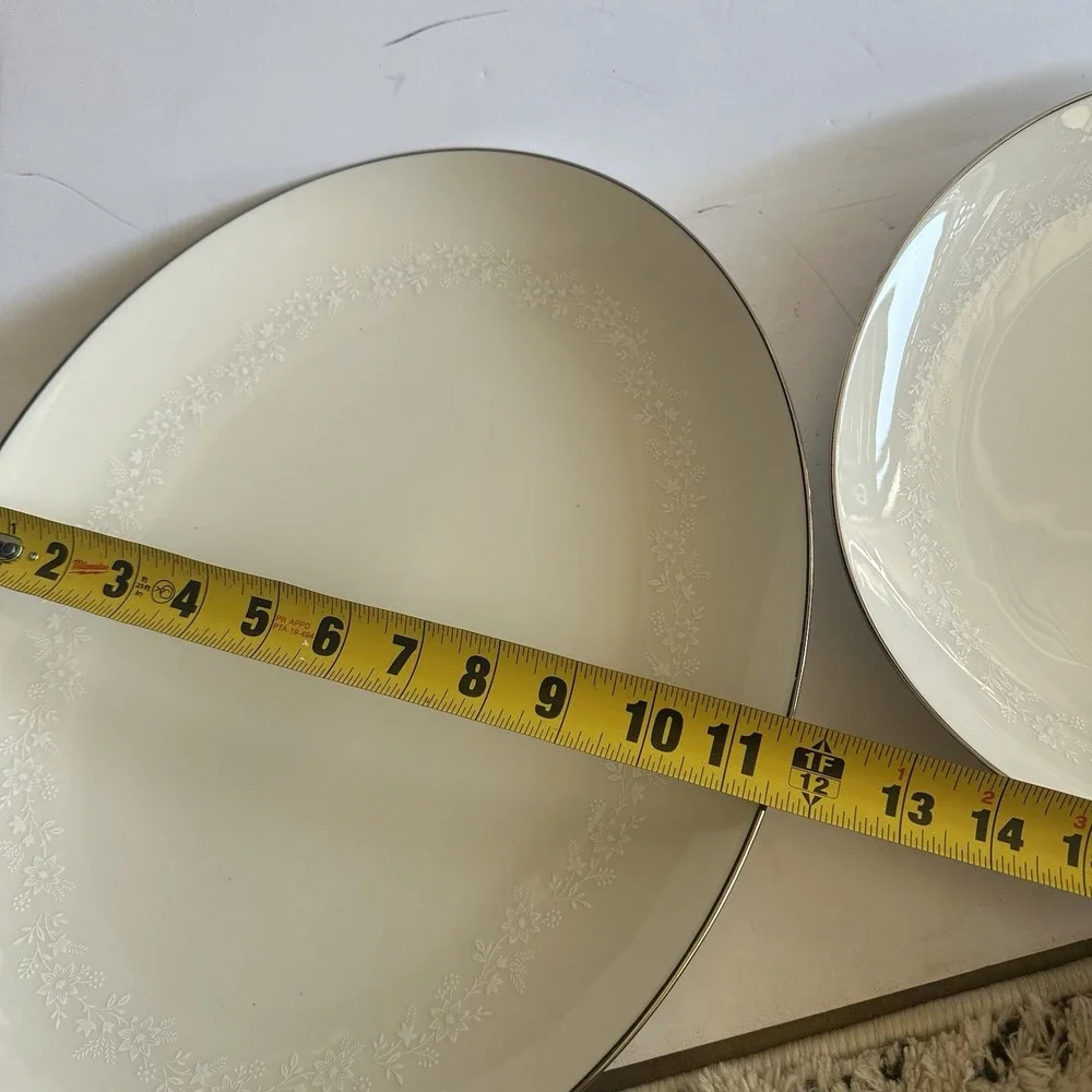 Noritake Montblanc 7257 Large & Med Oval Platters - White Floral Border on Ivory